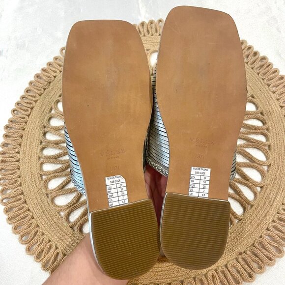 NWOT Vélez Inflexus Leather Flat Sandals for Women Silver Size EU 37/ US 7 - Picture 7 of 10